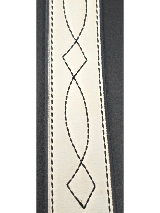 Rebecca Ray Leather Belt White Western Ornate Stitching 29\